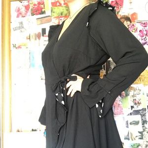 City Chic Polka Dot Black Romper Tie Dress Plus Sz